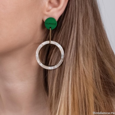 Серьги Nuance, асимметричные, с кольцом, NFN-24.04-060 зеленый